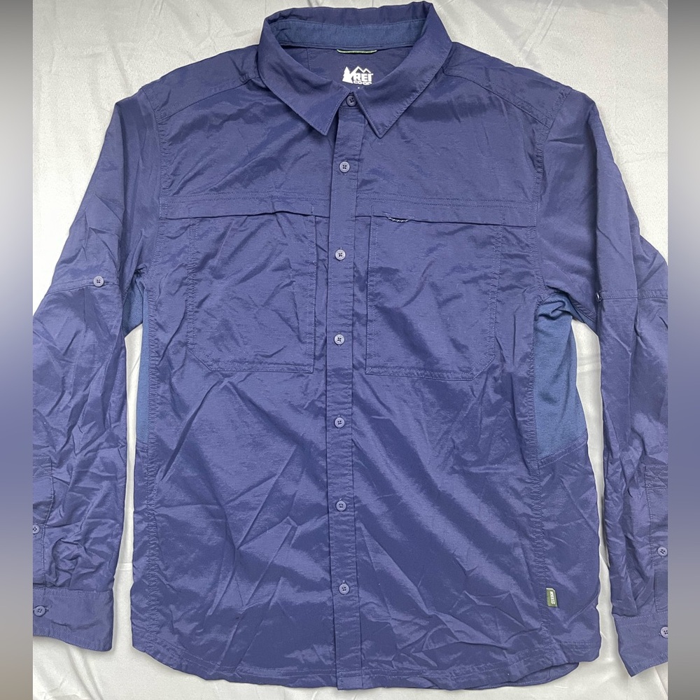 REI Co-op Men’s Medium Blue Nylon Hiking Shirt | Lightweight Stretch Outdoor